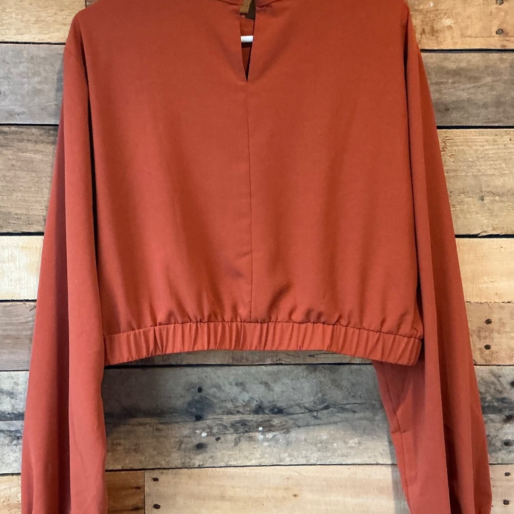 Fashion Women XXL Cropped‎ Top Flared Sleeves Keyhole Neck Peasant Boho Fall - Picture 2 of 9